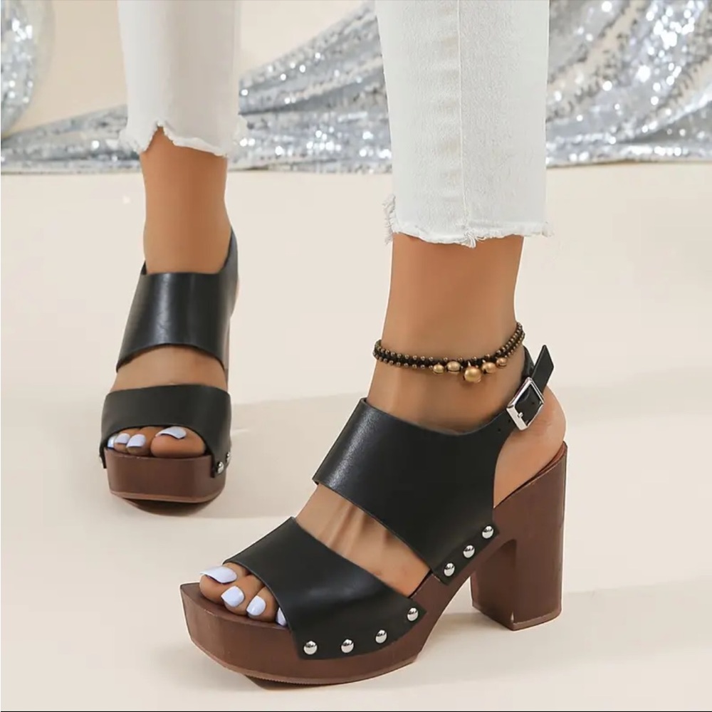 New, faux leather, blocked heels